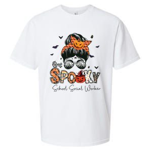 One Spooky School Social Worker Messy Bun Women Halloween Sueded Cloud Jersey T-Shirt