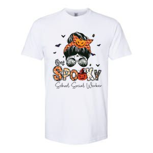 One Spooky School Social Worker Messy Bun Women Halloween Softstyle CVC T-Shirt