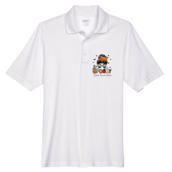 One Spooky School Social Worker Messy Bun Women Halloween Men's Origin Performance Pique Polo