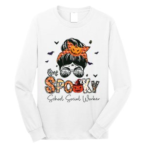 One Spooky School Social Worker Messy Bun Women Halloween Long Sleeve Shirt