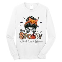 One Spooky School Social Worker Messy Bun Women Halloween Long Sleeve Shirt