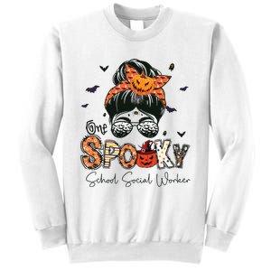 One Spooky School Social Worker Messy Bun Women Halloween Sweatshirt