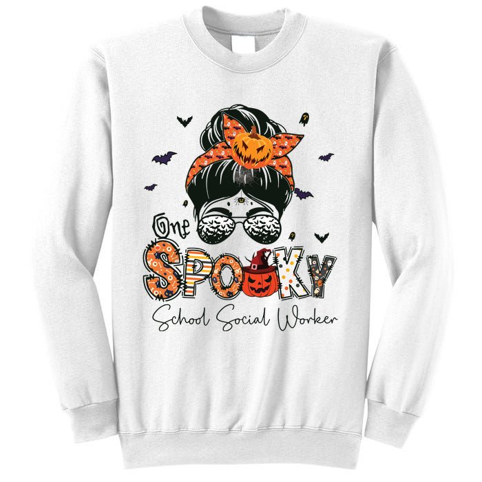 One Spooky School Social Worker Messy Bun Women Halloween Sweatshirt