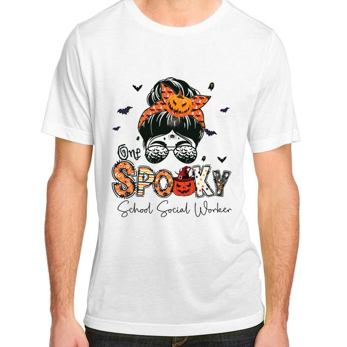 One Spooky School Social Worker Messy Bun Women Halloween Adult ChromaSoft Performance T-Shirt