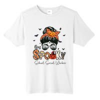 One Spooky School Social Worker Messy Bun Women Halloween Tall Fusion ChromaSoft Performance T-Shirt