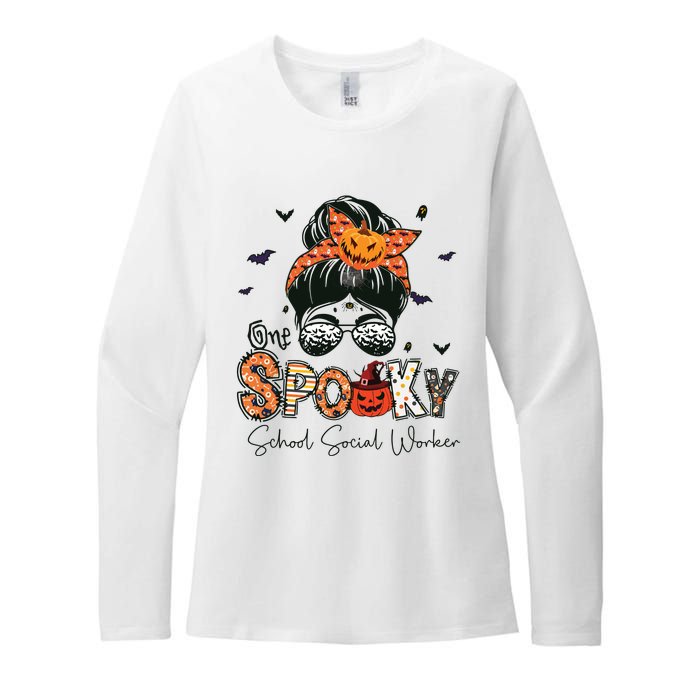 One Spooky School Social Worker Messy Bun Women Halloween Womens CVC Long Sleeve Shirt