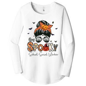 One Spooky School Social Worker Messy Bun Women Halloween Women's Perfect Tri Tunic Long Sleeve Shirt