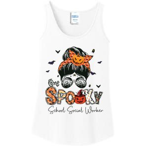 One Spooky School Social Worker Messy Bun Women Halloween Ladies Essential Tank