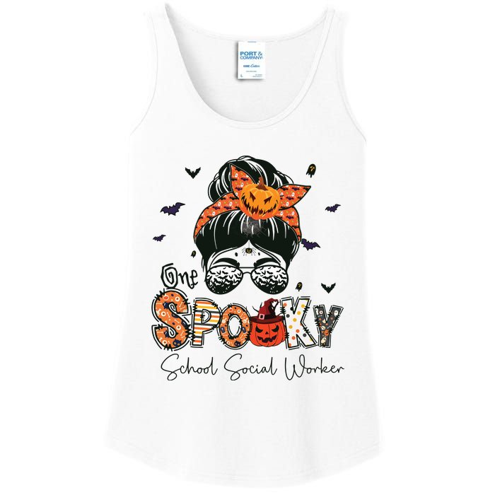 One Spooky School Social Worker Messy Bun Women Halloween Ladies Essential Tank