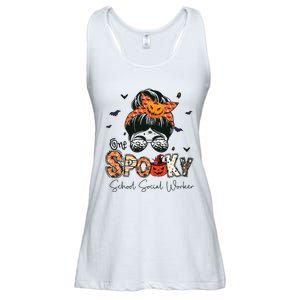 One Spooky School Social Worker Messy Bun Women Halloween Ladies Essential Flowy Tank