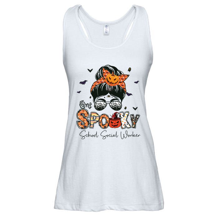 One Spooky School Social Worker Messy Bun Women Halloween Ladies Essential Flowy Tank