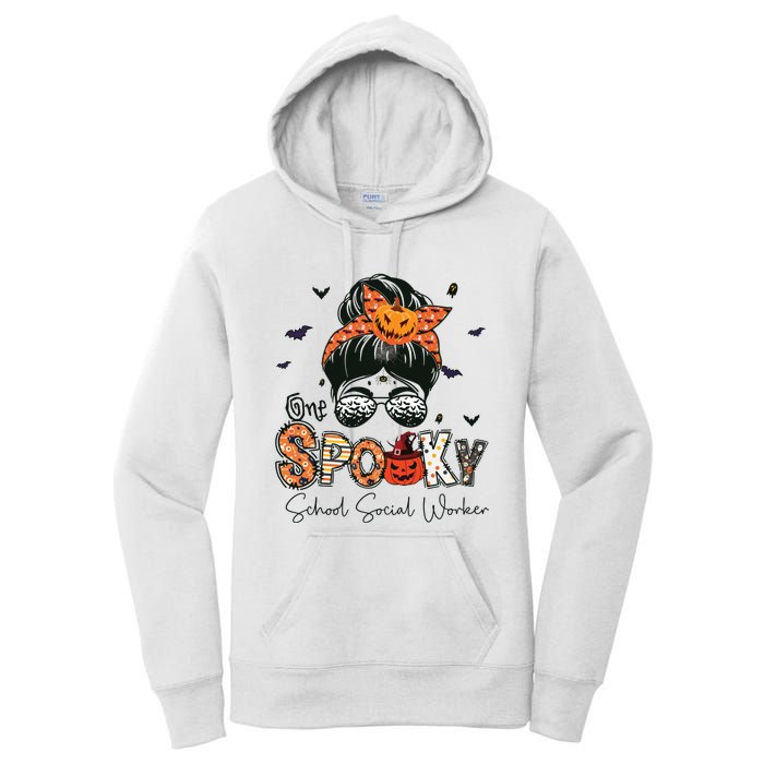 One Spooky School Social Worker Messy Bun Women Halloween Women's Pullover Hoodie