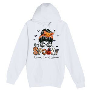 One Spooky School Social Worker Messy Bun Women Halloween Premium Pullover Hoodie