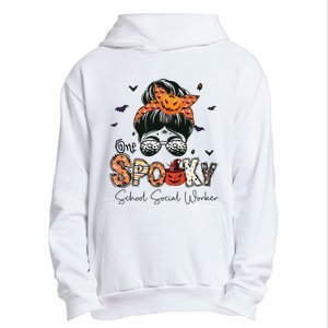 One Spooky School Social Worker Messy Bun Women Halloween Urban Pullover Hoodie