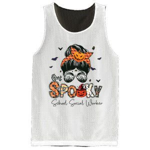 One Spooky School Social Worker Messy Bun Women Halloween Mesh Reversible Basketball Jersey Tank