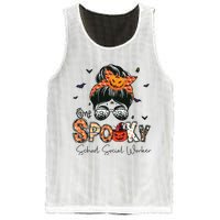 One Spooky School Social Worker Messy Bun Women Halloween Mesh Reversible Basketball Jersey Tank