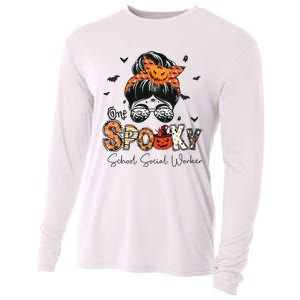 One Spooky School Social Worker Messy Bun Women Halloween Cooling Performance Long Sleeve Crew