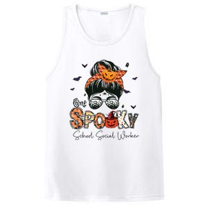 One Spooky School Social Worker Messy Bun Women Halloween PosiCharge Competitor Tank