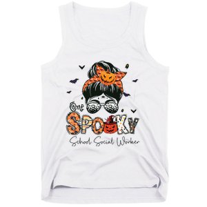 One Spooky School Social Worker Messy Bun Women Halloween Tank Top