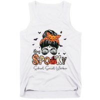 One Spooky School Social Worker Messy Bun Women Halloween Tank Top