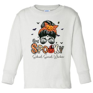 One Spooky School Social Worker Messy Bun Women Halloween Toddler Long Sleeve Shirt