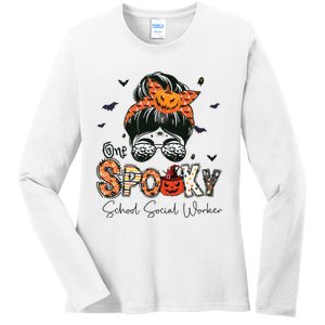 One Spooky School Social Worker Messy Bun Women Halloween Ladies Long Sleeve Shirt