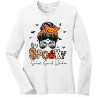 One Spooky School Social Worker Messy Bun Women Halloween Ladies Long Sleeve Shirt