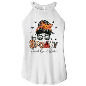 One Spooky School Social Worker Messy Bun Women Halloween Women's Perfect Tri Rocker Tank