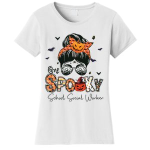 One Spooky School Social Worker Messy Bun Women Halloween Women's T-Shirt