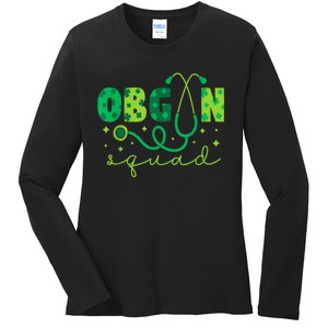 Obgyn Squad St PatrickS Day Nurse Tech Crew Ladies Long Sleeve Shirt