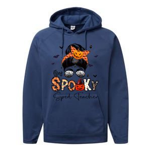 One Spooky Sped Teacher Messy Bun Women Pumpkin Halloween Performance Fleece Hoodie