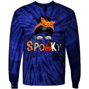 One Spooky Sped Teacher Messy Bun Women Pumpkin Halloween Tie-Dye Long Sleeve Shirt