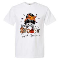 One Spooky Sped Teacher Messy Bun Women Pumpkin Halloween Garment-Dyed Heavyweight T-Shirt