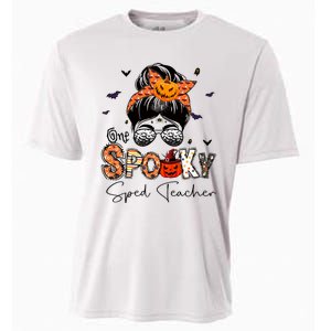 One Spooky Sped Teacher Messy Bun Women Pumpkin Halloween Cooling Performance Crew T-Shirt