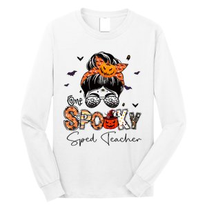 One Spooky Sped Teacher Messy Bun Women Pumpkin Halloween Long Sleeve Shirt