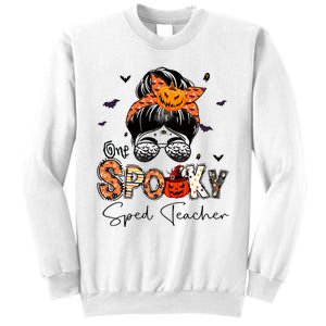 One Spooky Sped Teacher Messy Bun Women Pumpkin Halloween Sweatshirt