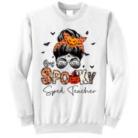 One Spooky Sped Teacher Messy Bun Women Pumpkin Halloween Sweatshirt