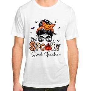 One Spooky Sped Teacher Messy Bun Women Pumpkin Halloween Adult ChromaSoft Performance T-Shirt