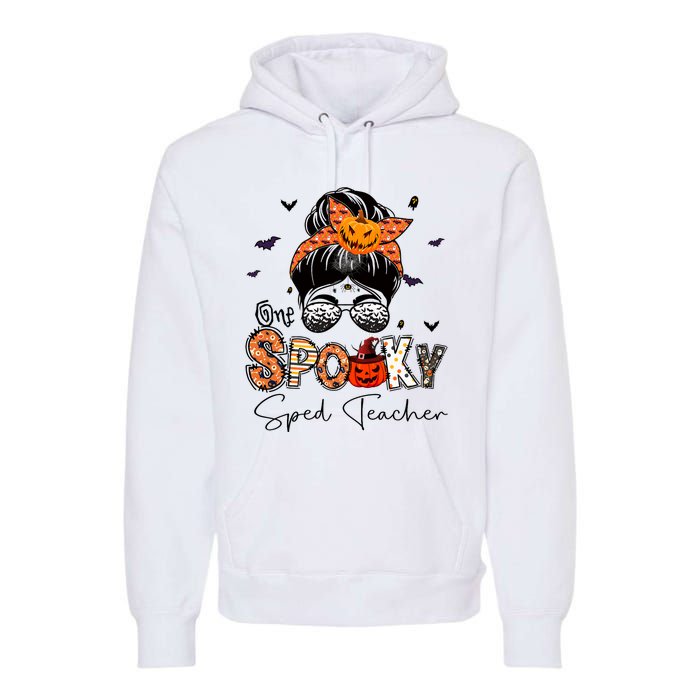 One Spooky Sped Teacher Messy Bun Women Pumpkin Halloween Premium Hoodie