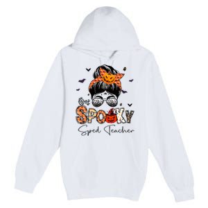 One Spooky Sped Teacher Messy Bun Women Pumpkin Halloween Premium Pullover Hoodie