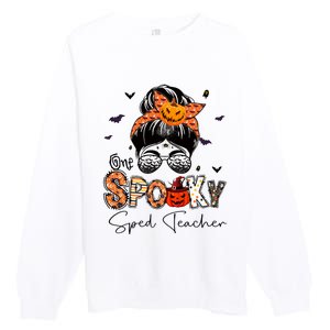 One Spooky Sped Teacher Messy Bun Women Pumpkin Halloween Premium Crewneck Sweatshirt