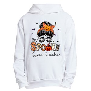 One Spooky Sped Teacher Messy Bun Women Pumpkin Halloween Urban Pullover Hoodie