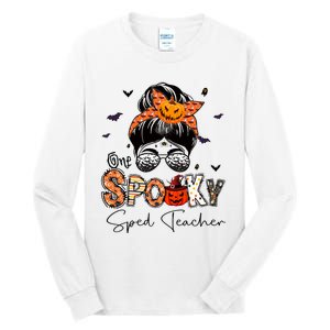 One Spooky Sped Teacher Messy Bun Women Pumpkin Halloween Tall Long Sleeve T-Shirt