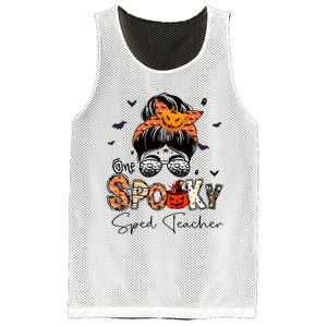 One Spooky Sped Teacher Messy Bun Women Pumpkin Halloween Mesh Reversible Basketball Jersey Tank