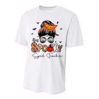 One Spooky Sped Teacher Messy Bun Women Pumpkin Halloween Performance Sprint T-Shirt