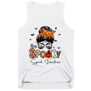 One Spooky Sped Teacher Messy Bun Women Pumpkin Halloween Tank Top