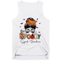 One Spooky Sped Teacher Messy Bun Women Pumpkin Halloween Tank Top