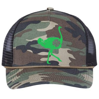 Ostrich Shamrock St. Patrick's Day Saint Paddy's Ostrich Retro Rope Trucker Hat Cap