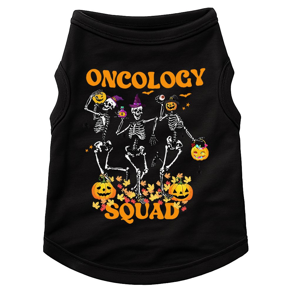 Oncology Squad Skeleton Pumpkin Fall Leaves Spooky Halloween Doggie Tank