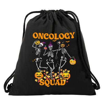 Oncology Squad Skeleton Pumpkin Fall Leaves Spooky Halloween Drawstring Bag